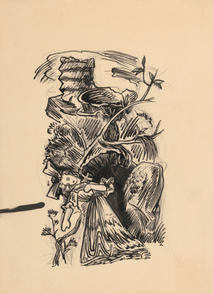 Dead girl with a bow (illustration of a fairy tale?) , 1940/1944.