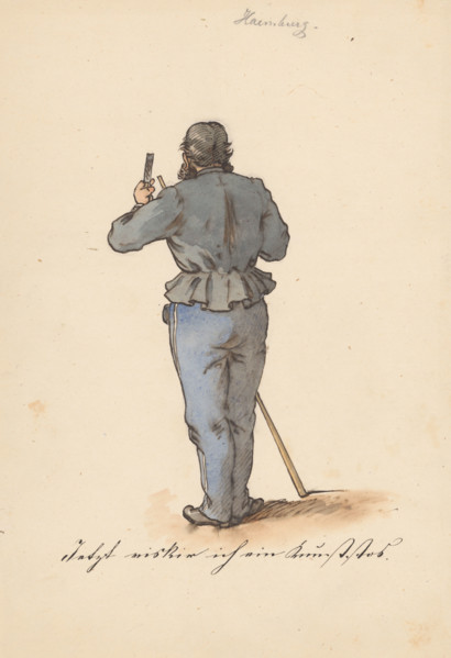 Standing man from behind, 1850-1860.