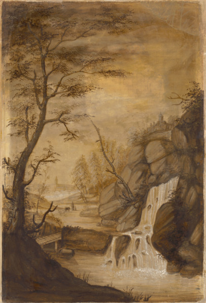 Landscape with a waterfall, around 1780.