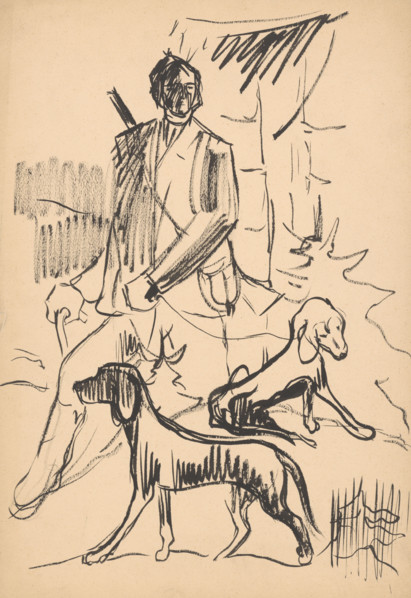Hunter with dogs, 1940-1944.