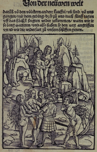 A European about to be attacked by an indigenous person,1509.  Creator: Unknown.