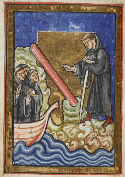 Cuthbert discovers the piece of timber washed up with the tide...last quarter 12th century. Creator: Anon.