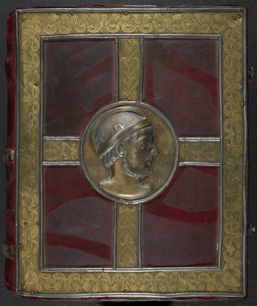 In the centre, a silver gilt medallion, probably representing the Emperor Lothaire...9th cent. Creator: Unknown.