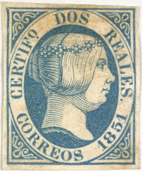 Stamp bearing the head of Queen Isabella II, 1851.  Creator: Unknown.