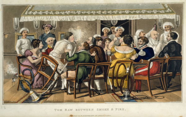 Tom Raw between smoke and fire, 1828. Creator: Sir Charles D'Oyly.