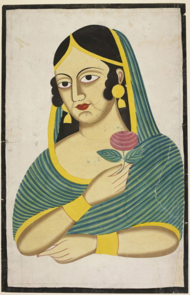 Courtesan, head and shoulders, a rose in her hand, c1880.  Creator: Anon.