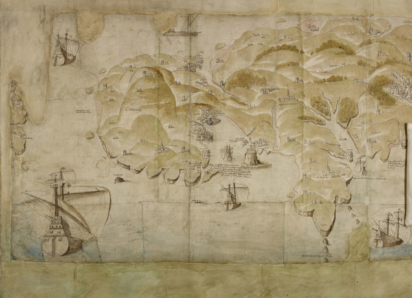 Detail (left-hand end) of a panoramic map of the coast from Land's End to Exmouth..., c1539. Creator: Unknown.