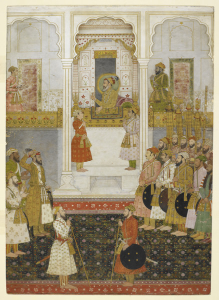 Shah Jahan in durbar, holding a ruby in his right hand, c1650.  Creator: Unknown.