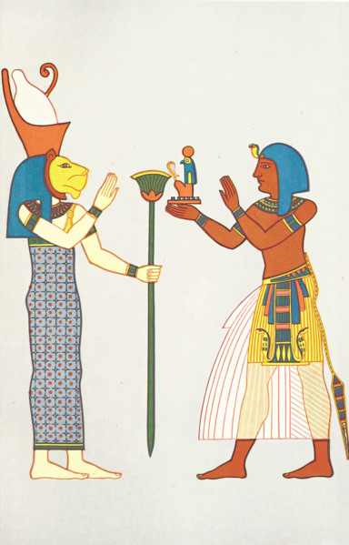 Ancient Egyptian goddess and worshipper, 1881.  Creator: Unknown.