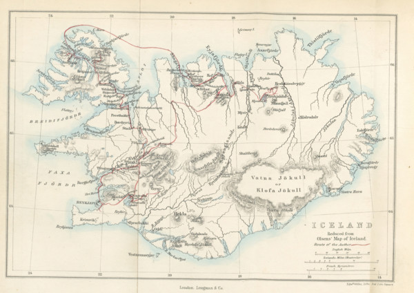 Iceland, Reduced from Olsens' Map of Iceland, 1867. Creator: Edward Weller.
