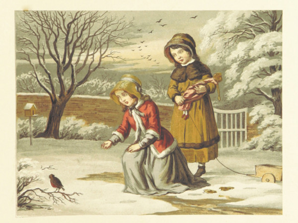Two girls with a robin, 1853.  Creator: Unknown.
