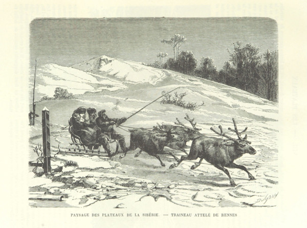Siberian Plateau Landscape - Reindeer Sleigh, 1889.  Creator: Dumont.