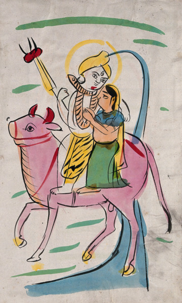 Shiva and Parvati riding on Nandi bull. Creator: Unknown.