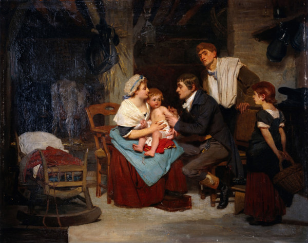 Edward Jenner vaccinating a boy, 1884. Creator: Eugène-Ernest Hillemacher.