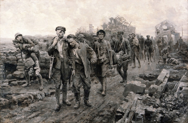 World War I: transport of the wounded. Creator: Ugo Matania.