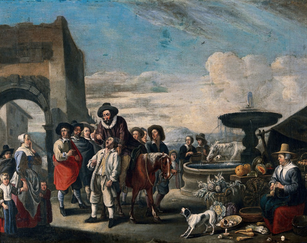 An Italian market-place with a tooth-drawer on horseback. Creator: Hendrik Mommers.