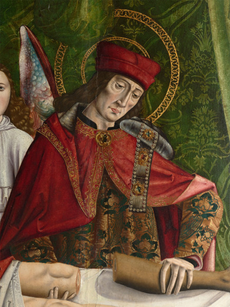 A verger's dream: Saints Cosmas and Damian performing a miraculous cure by transplant..., 1495. Creator: Master of Balbases.