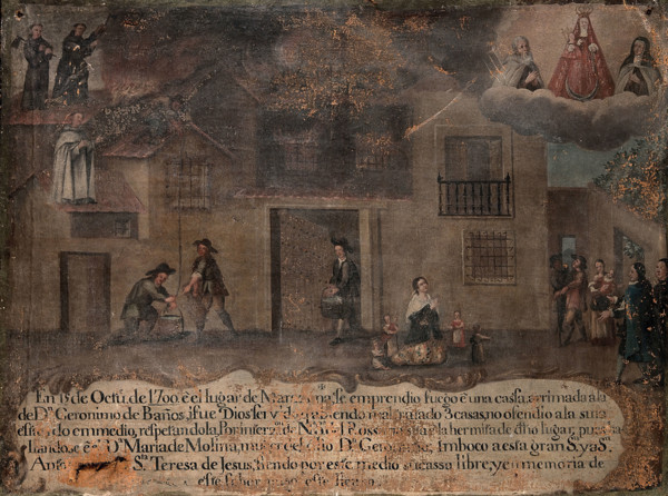 The house of Don Geronimo de Baños being rescued from fire by the Virgin, St Anthony...1700, 1700. Creator: Unknown.