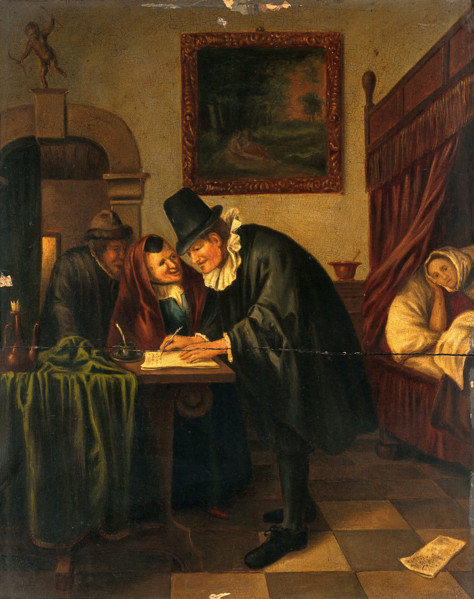 A physician writing a prescription for a sick young woman, c1650s. Creator: Unknown.