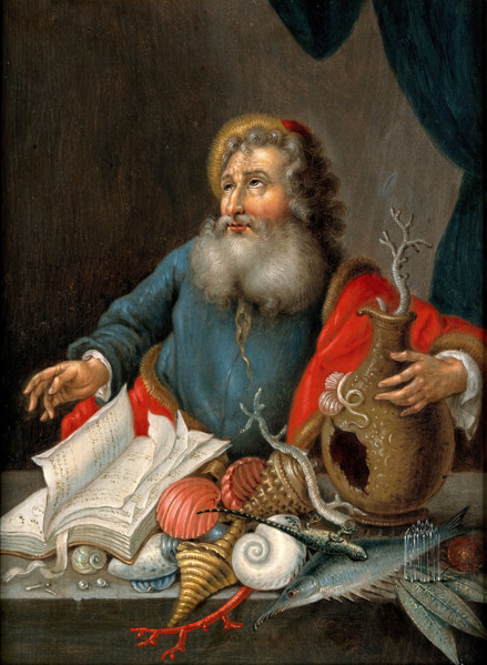 A man with coral, shells, fish, and a book, 17th (?) century. Creator: Unknown.
