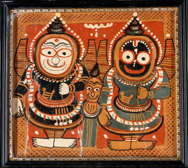 Balarama and Jagannath holding bows in their left hands, with Subhadra between them, c1880/1910. Creator: Unknown.