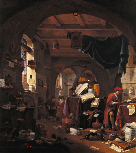 Interior with an alchemist, c1650s. Creator: Thomas Wyck.