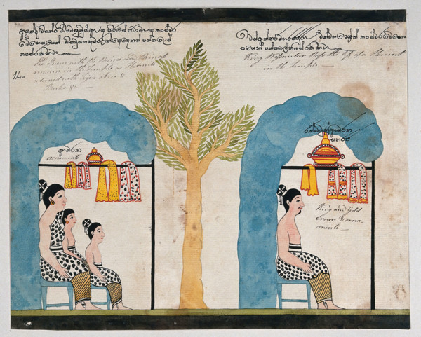 Prince Vessantara and his family live as hermits in separate temples, 1815. Creator: Unknown.