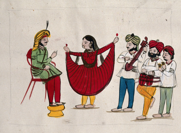 A dancing girl with musicians performing. Creator: Unknown.