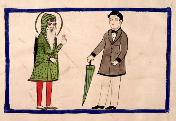 Two men, one in Punjabi dress, one in European dress. Creator: Unknown.