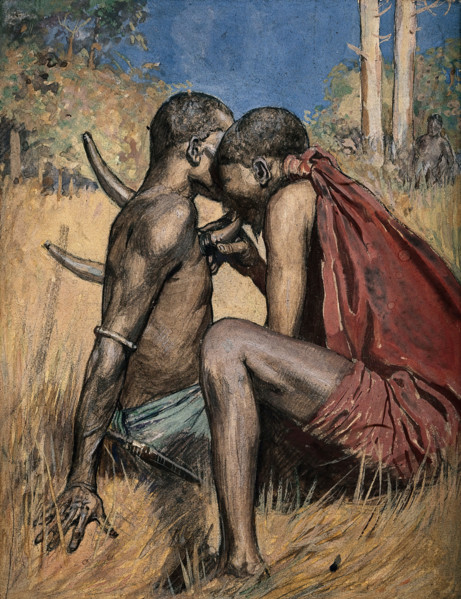 An African medicine man or shaman applying the technique of cupping to a patient... Creator: Unknown.