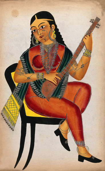 A seated courtesan playing a sitar. Creator: Unknown.