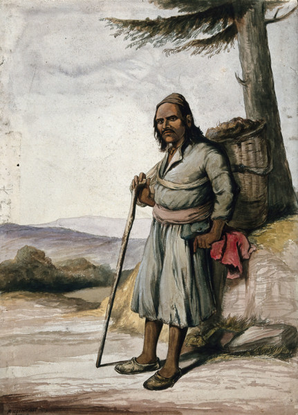 A man of Simla, standing with a panier on his back, 1866. Creator: R Clint.