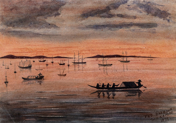 Singapore: sunset over the harbour, 1879. Creator: John Edmund Taylor.