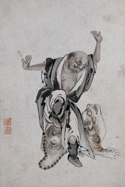 A Chinese man with a giant cat, (between 1800 and 1899?). Creator: Unknown.