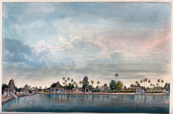 Combaconum: the holy tank at the Shiva temple in Combaconum, south west view, (between 1800 & 1899?) Creator: Unknown.