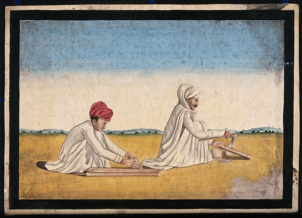 Two carpenters, possibly father and son, at work, (between 1800 and 1899?). Creator: Unknown.