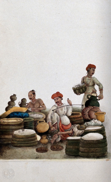 Delhi: selling rice in a bazaar, (between 1800 and 1899?). Creator: Unknown.