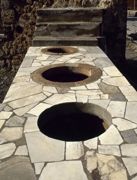Marble-covered counter, Thermopolium, Via Consolare, Pompeii, Italy, 2002. Creator: LTL.