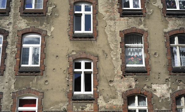 Houses adjacent to the shipyards, Gdansk, Poland, 2015.  Creator: Unknown.
