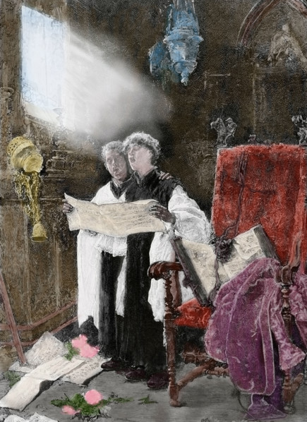 Altar boy singing, Spain, 1886.  Creator: Perez.