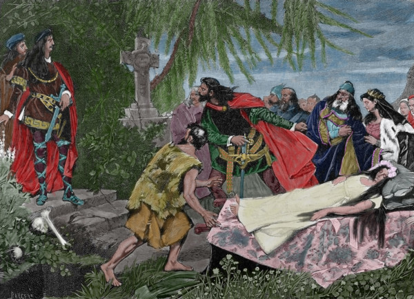 Ophelia's funeral, 19th century.  Creator: Barcel.