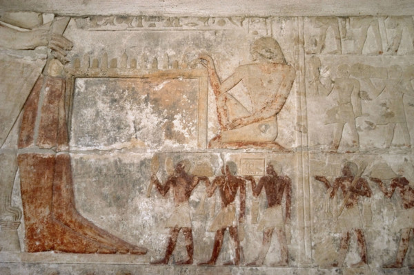 Polychrome relief depicting offering bearers to Mereruka, Mastaba of Mereruka, Saqqara, Egypt, 2003. Creator: Unknown.