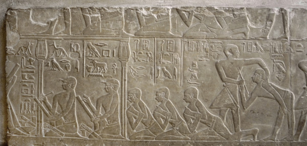 Relief depicting scribes, Mastaba of Mereruka, Saqqara, Egypt, Old Kingdom, 2340 BC (2003). Creator: Unknown.