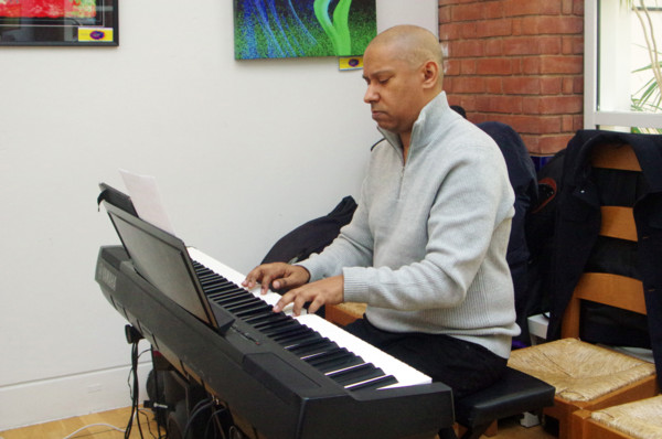 Terence Collie, Stuart Henderson Quartet, Clocktower Cafe Jazz Club, Croydon, London, April 2025. Creator: Brian O'Connor.