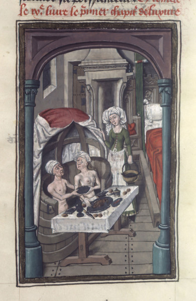 The baths of Sergius Orata. Miniature from Valerius Maximus, 15th century. Creator: Anonymous master.