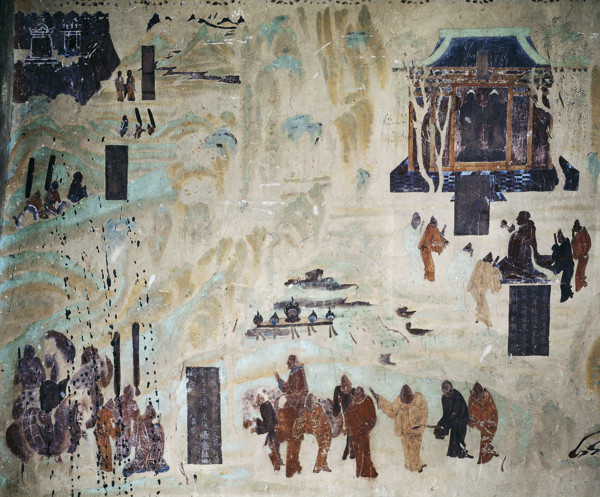 The travel of Zhang Qian to the West. North wall fresco in Mogao Cave 323, 8th century. Creator: Chinese Master.