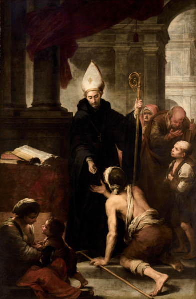 Saint Thomas of Villanueva giving alms to the poor, 1668-1669. Creator: Murillo, Bartolomé Estebàn (1617-1682).