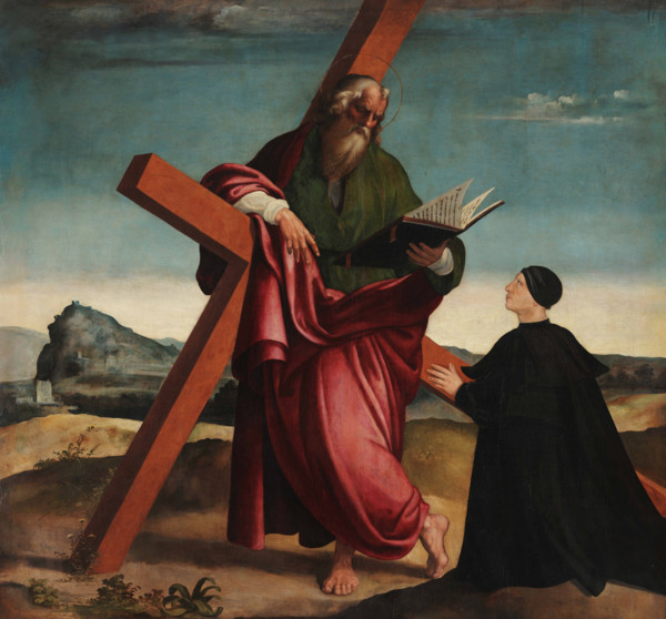 Saint Andrew with the Donor Iacopo Lauro in Prayer, 1529. Creator: Sabatini, Andrea (1480-1545).