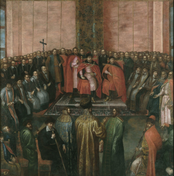 Stanislaw Zolkiewski presents to King Zygmunt III the captured tsar Shuyski, 1611. Creator: Dolabella, Tommaso (1570-1650).