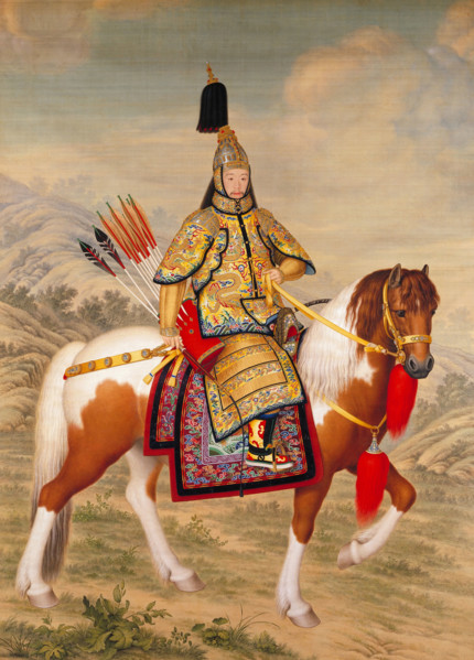 The Qianlong Emperor in Ceremonial Armor on Horseback. Creator: Castiglione, Giuseppe (1688-1766).